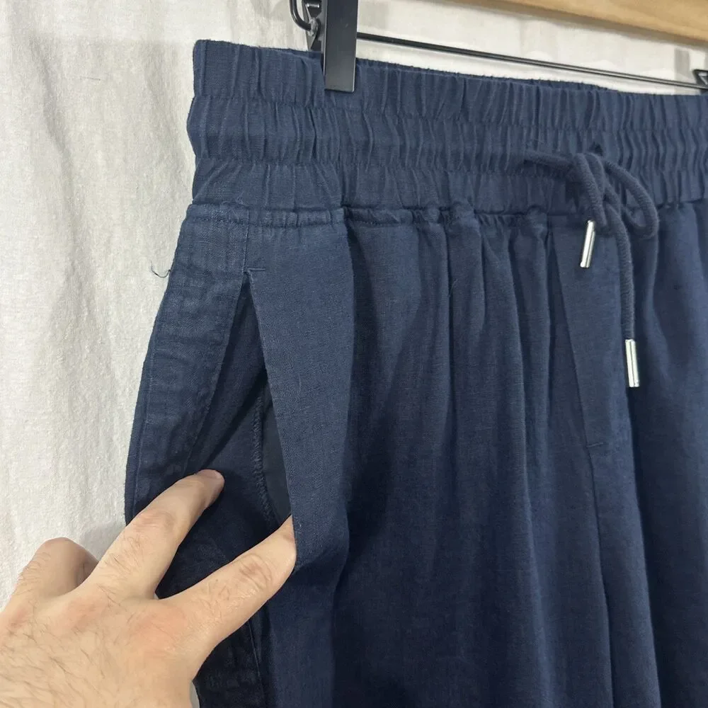 Quince European 100% Linen Deep Navy Wide Leg Pants Womens Sz L Beach Coastal